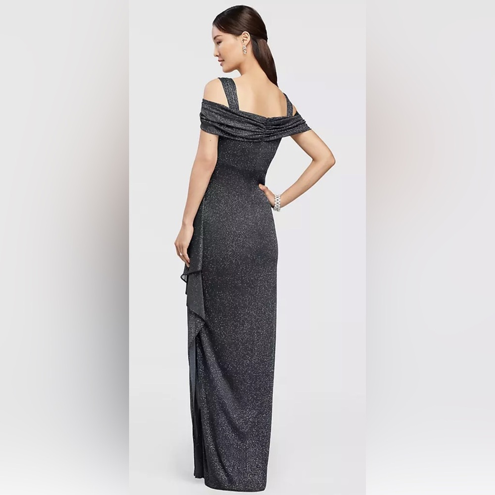 Alex Evenings Gray Size 8P Elegant Cold Shoulder Gown - Picture 2 of 8